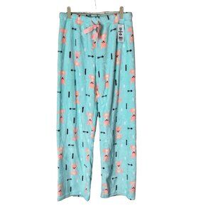 NEW Pugs Apparel Women Ultra Soft Fuzzy Blue Kangaroo Arrows PJ Pajama Pants MED